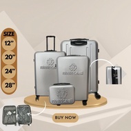 กระเป๋าเดินทาง กระเป๋าเดินทางล้อลาก ABS PC วัสดุพรีเมี่ยม น้ำหนักเบา ดีไซน์หรูหราทันสมัย ขนาด12-20-24-28นิ้ว #ROB (SILVER)