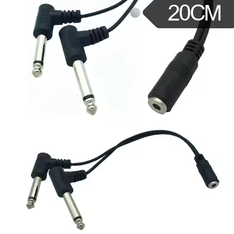 3.5mm Mini 1/8 inch TRS Stereo Female Jack to Dual 1/4 6.35mm Male Plug Mono TS Right Angle Audio Ad