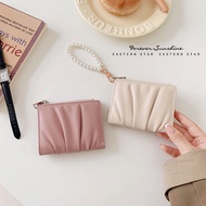 Korean New Style Pleated Short Wallet Ins Simple Mini Card Holder Multi-card Slot Solid Color All-ma