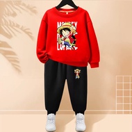 Baby Boys 2 Piece Set Luffy Hoodie Anime Pullover Autumn and Winter Cotton Clothing Suits