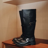 俏皮圓頭 寬筒做舊感騎士靴 長靴 手工製