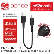 MYMOSH A2L026/A2L26 CABLE I-CABLE TO USB-A 26CM 12W/OPTIMAL CHARGE/CHARGE & SYNC/30KG TEAR RESISTANC