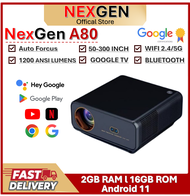 NexGen A80 Projector Dual Band WIFi 2.4/5G with Android 11 Auto Focus and Keystone Google Certified 