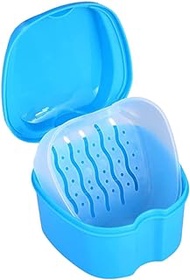 Denture Box Denture Bath Retainer Case Denture Storage Container for Soaking and Cleaning Dentures, Home &amp; Travel Use (Light Blue)