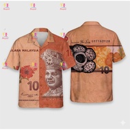 Malaysian Ringgit Banknote Short Sleeve Funny Shirt RM1 RM5 RM10 RM20 RM50 RM100 Full Print Casual B