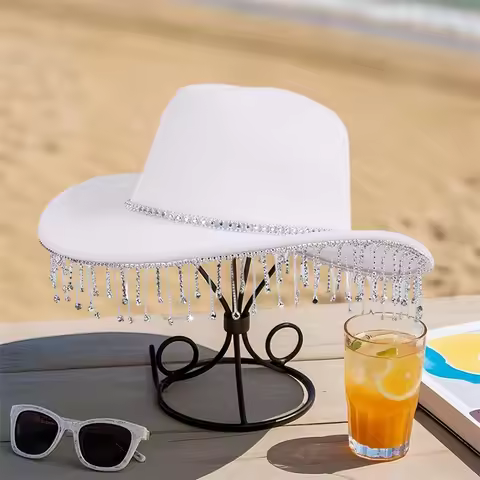 Women Cowgirl Hat with Rhinestone Tassel Wide Brim Cowgirl Hat Lightweight Western Party Hat