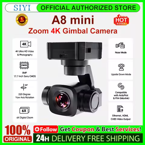 SIYI A8 mini 4K Gimbal Camara 8MP Ultra HD 6X Digital Zoom Gimbal Camera with 1/1.7" Sony Sensor 95g