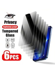 Protector de pantalla de privacidad de vidrio templado anti-espía de cobertura total para iPhone 15 Pro Max/15/14 Plus/13/12/11 Pro Max/X/XS/XR con paquete de 6 piezas de película de vidrio para teléfono de cobertura total
