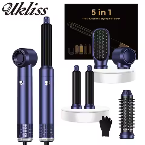 UKLISS Hair Dryer 5 in 1 Multifunctional Electric Comb Negative Ion Straight Comb Curling Iron Detac