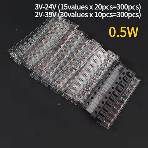 300pcs 1/2W Zener Diode SMD LL34 Diode Assorted Kit 0.5W 3V~24V 2V~39V 15/ 30Values DIY Sample Set 1