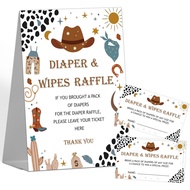 Baby Shower Diapers Wipes Raffle, 1 Standing Sign with 50 Diaper Raffle Tickets, Cowboy Diaper Raffl