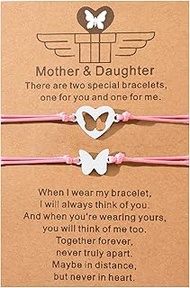 2Pcs Adjustable MAMA & Daughter Woven Rope Matching Bracelet With Message Card Meaningful Love Betwe