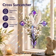 Cross Flowers And Dove Acrylic Sun Catcher Fills Your Window With Rainbow Light While Symbolizing Fa