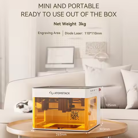 AtomStack P1 5W Laser Engraver 10,000mm/min Engraving Speed & 0.1mm Precision Class 1 Safe with Encl