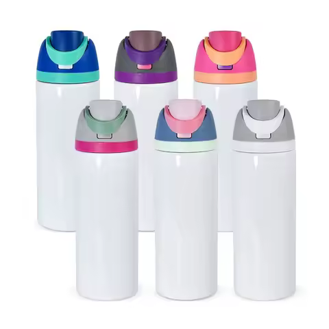 10pcs-50pcs 24oz Sublimation Sport Water Bottle With Handle Lids Stainless Steel Cups Tumbler Travel