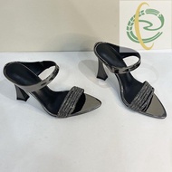 Ai3 Ready Stock Pointed Rhinestone Flip Flops Women Stiletto selipar wanita Pumps 34-40