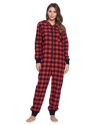 Ashford & Brooks Women's Flannel Hooded One Piece Pajama Union Jumpsuit