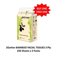 【BUY 1 FREE 1】 2Gether BAMBOO FACIAL TISSUES 3 Ply | 150 Sheets x 3 Packs