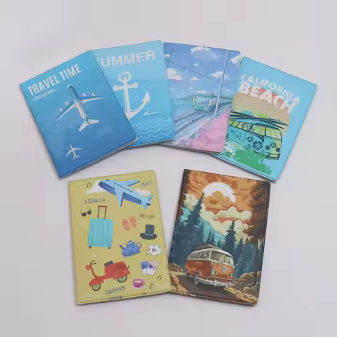 Plane Forests Ocean Railway Pattern Passport Cover Ticket Document ID Card Travel Wallet PU & PVC Le