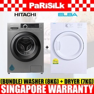 (Bundle) Hitachi BD-80CVE Front Load Washing Machine (8kg) + Elba EBD750V Air Vented Dryer (7kg)
