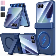 for Samsung Galaxy Z Flip 7 Case,,Stand Hinge Protection[Back Screen Protector], Magnetic Translucen