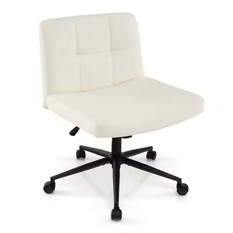 GOFLAME Criss Cross Chair PU Leather Upholstered Cross-legged Office Chair