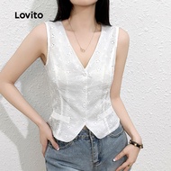 Lovito Casual Top Plain Eyelet Embroidery Hollow Summer/Spring Tank Top for Women L132ED550 Lovito A