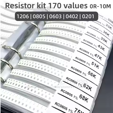 SMD Resistor Kit 170Values 0201 0402 0603 0805 1206 1% 0R-10M Ohm Assortment Sample Book Chip Resist