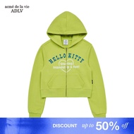 [ADLV X Hello Kitty] Lettering Crop Hoodie Zip Up Lime - Women's Cropped Fit Hoodie acme de la vie