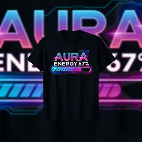 Aura Energy 67 Meme Funny Gen Alpha Slang Retro Men and Women 2025-26 Summer Pure Cotton 100% Printe