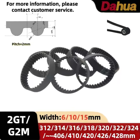 2GT/G2M GT2 2mm Pitch 312/314~426/428mm Closed Loop Rubber Timing Belt Width 6/10/15mm for 3D Printe