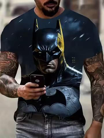 2026 New Marvel Batman 3D Print T-shirt, Superhero Anime T-shirt, Superman T-shirt Man's Top