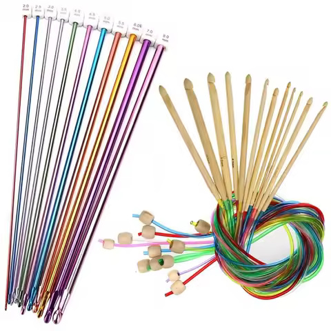 23 Pieces Tunisian Crochet Hooks Set 3-10 Mm Cable Bamboo Knitting Needle With Bead Carbonized Bambo