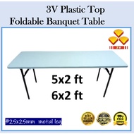 3V Plastic Top  Foldable Banquet Table | Heavy Duty Banquet Table | Catering Table | Event Table | Plastic Banquet Table