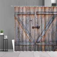 codOld Vintage Wood Door Waterproof Shower Curtains Retro Bathroom Decor Hanging Curtain Set Bath Sc
