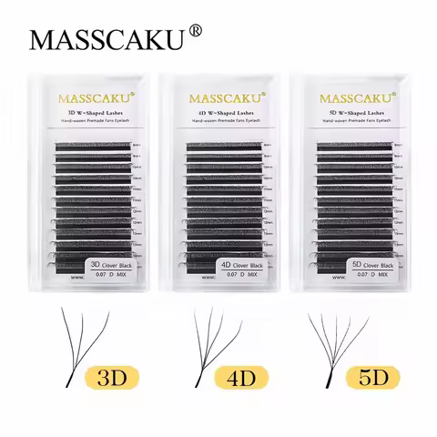 MASSCAKU 12Lines Premium Mink 3D 4D 5D 6D Pre-made False Eyelash W Shape Soft and Natural Individual