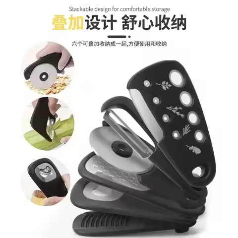 6-in-1 Kitchen Gadget Set, Keychain-Shaped Multi-Function Cooking Tools with Garlic Grater, Pizza Cu