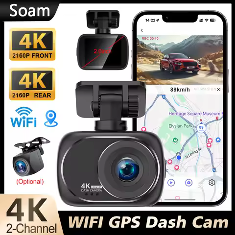 Soam Dual 4K Front and 4K Rear Dash Cam with Built-in WiFi Night Vision WDR 24H Parking Mode 2-Inch 