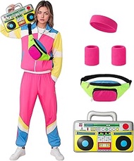 80s Tracksuit for Women Retro Windbreaker Set 80s 90s Workout Outfit Track Suit Women Color Bock Spo