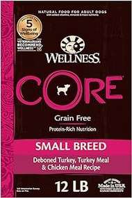 Wellness CORE Natural Dry Grain Free Small Breed Dog Food, Turkey &amp; Chicken, 12-Pound Bag