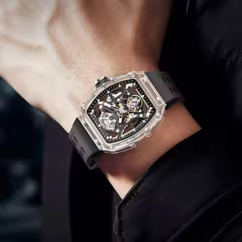 BEXEI Watch for Men Automatic Mechanical Wristwatches Skeleton TR90 materialTransparent Watches Lumi