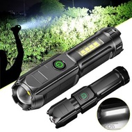 **包郵** USB 可充電 LED 可變焦 超亮手電筒 戰術手電筒[平行進口] BA0014