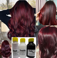 (FREE bleach set) Direct red wine Hair Color Kit (10minutes )100ml+Free Bleach&Peroxide(100ml) dye m