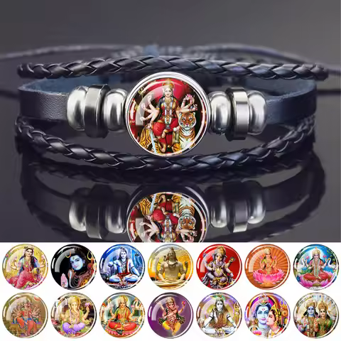 Hinduism God Bracelets Ganesha Vishnu Shiva Amulet Bracelet for Men Women Goddess of Kashmi Wealth B