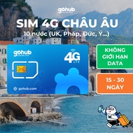 European SIM for 10 countries (UK, France, Germany, Italy...) 4G - Fixed package (15 - 30 days) - Go