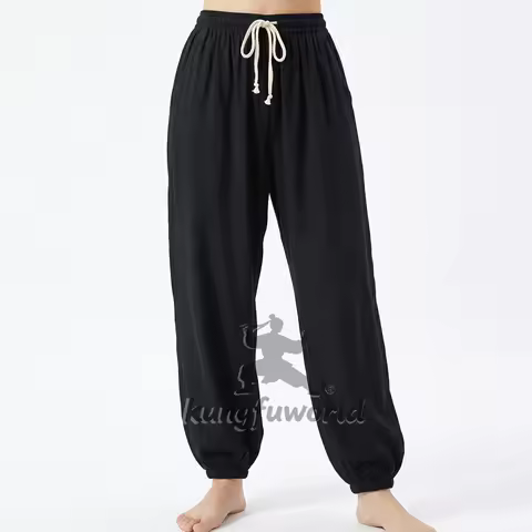 Black White Cotton Kung fu Pants Summer Tai Chi Wing Chun Martial arts Trousers Yoga Meditation Clot