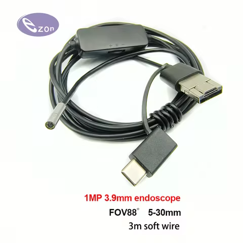 1MP USB endoscope 3.9mm FOV88゜ IP67 waterproof 3m soft wire 3-in-1 cable industrial steering endosco