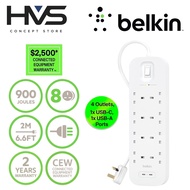 Belkin 8-outlet Surge Protector Power Extension Socket with 2 USB-C Ports (2m)