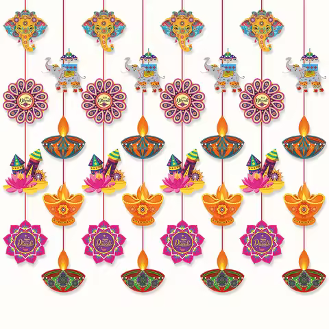 Happy Diwali Hanging Decoration Supplies Indian Festival of Lights Hanging Banner Deepavali Suture P