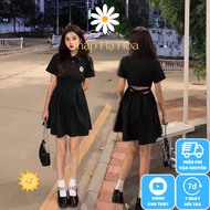 Váy babydoll sơ mi đen Đầm babydoll ulzzang thắt eo hở lưng AS08